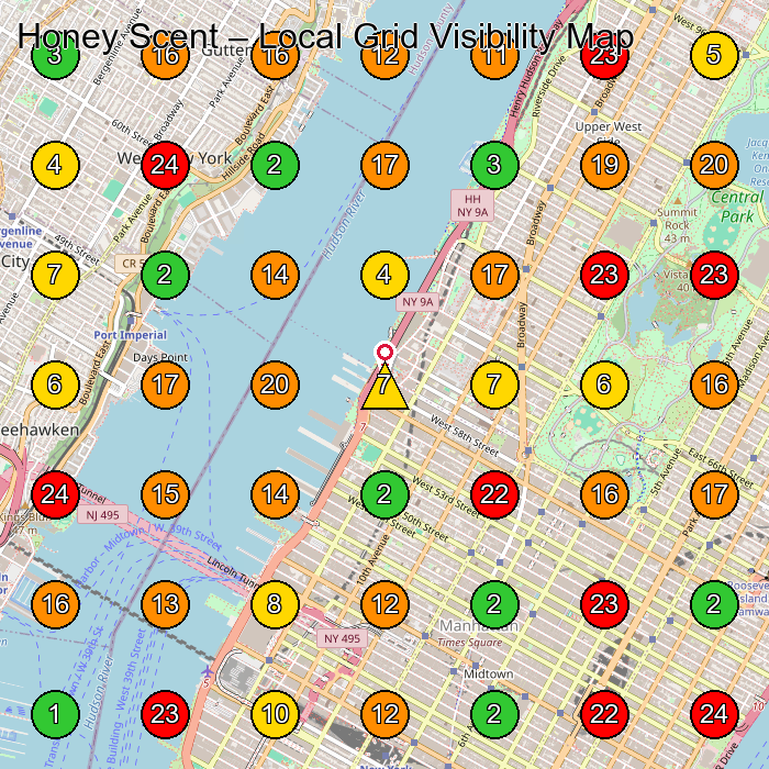 Honey Scent Beauty Salon GeoGrid ranking map for New York NY
